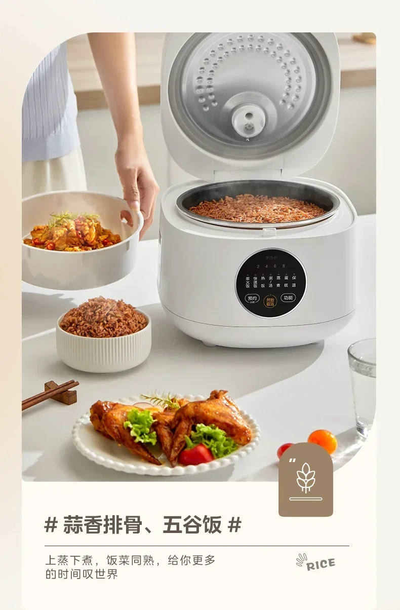 Household mini rice cooker for 2-3. Chassis heat. 3L, multifunctional. Makes porridge.