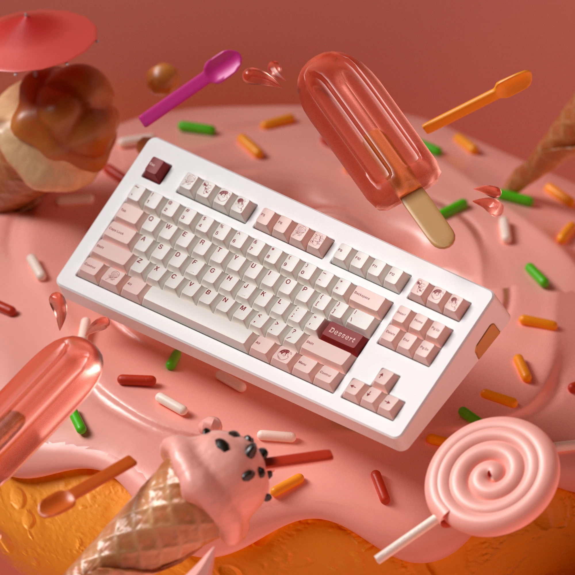 Keebox Dessert Keycaps Pink Keycaps Cherry Profile PBT Dye Sub Keycap Mechanical Keyboard Keycap