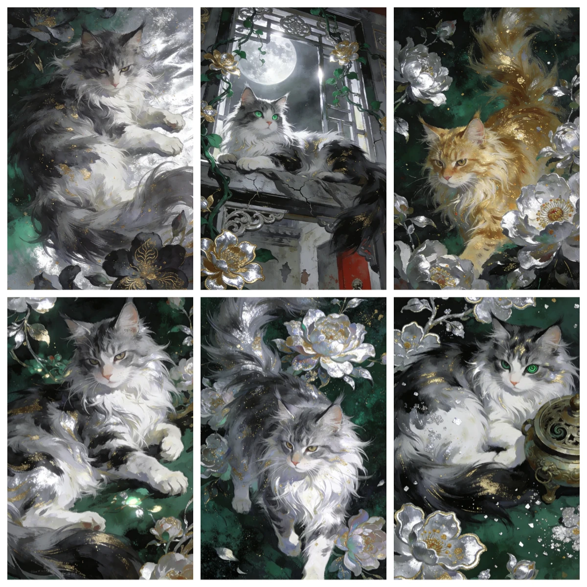 

1000PCS Elegant Longhair Cat Jigsaw Puzzle, Black Floral & Gold Leaf Educational Games Colorful Puzzles Gifts Home Decor