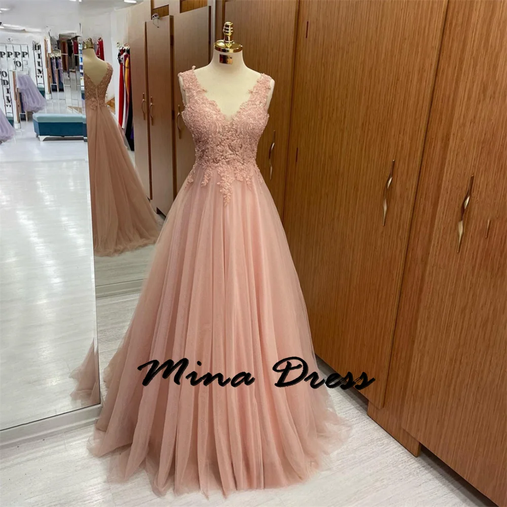 Mina Ball Gowns V-neck Elegant Evening Dress Woman Sleeveless Chiffon Lace Embroidery Elegant Party Dresses for Women 2024 Prom