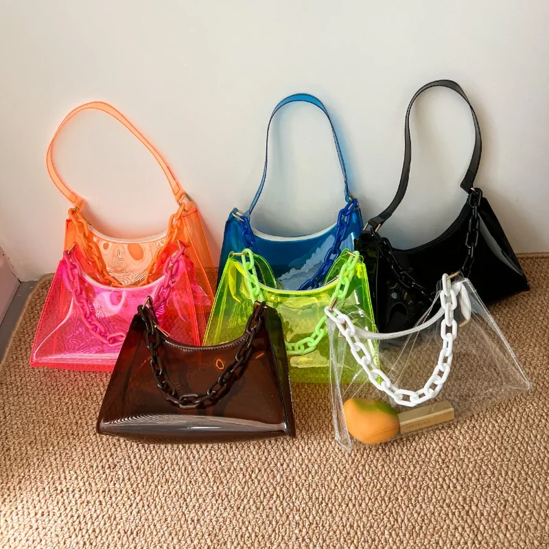 Chain PVC Jelly Bags Fashionable Shoulder Bags Women Stylish Transparent Bag for Women Mother Kids Bag for Girl Tote Bag Сумка