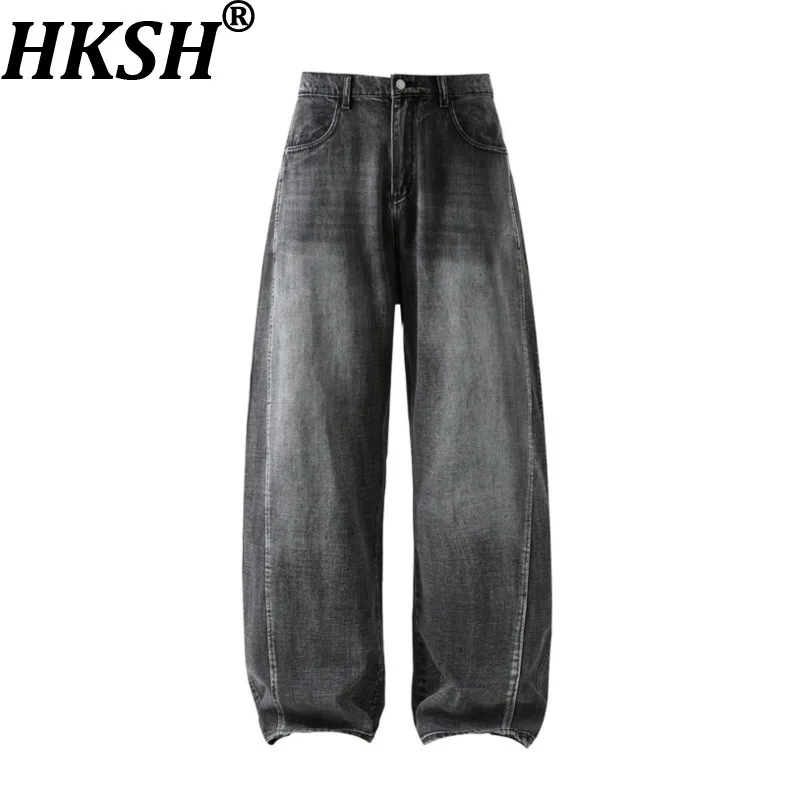 

Мужские джинсы HKSH: Новинка Весна-Осень, винтажные, с эффектом потертости, на резинке, прямые, модные, повседневные, широкие штанины, деним HK19077