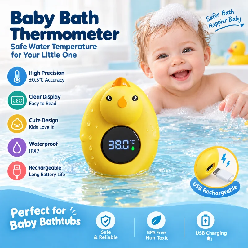 1/2Pcs Little Yellow Duck Baby Bath Thermometer Waterproof Floating Temperature Sensor Safe Shower Water Indicator for Babies