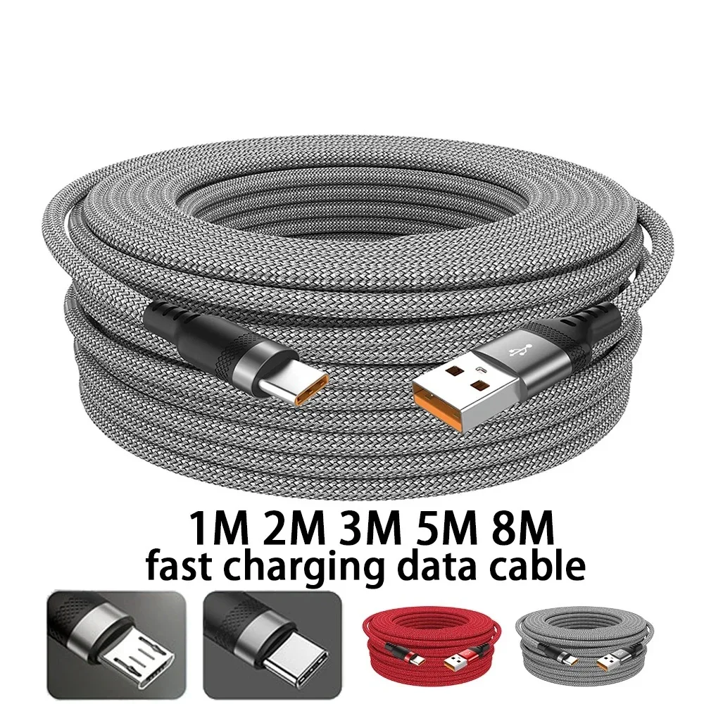 

6A Usb Type-C\micro Usb Cable 8M 3M 2M 1.5M 1M Data Cable 5M Fast Charge for Iphone 15 Samsung Huawei Xiaomi Camera Ps5 Ps4