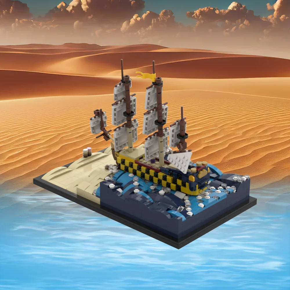 Gobricks MOC The Unicorn Breaches Through The Dunes Bricks Model Desert Ships Sailing Scene Building BlocksToy Children Gift