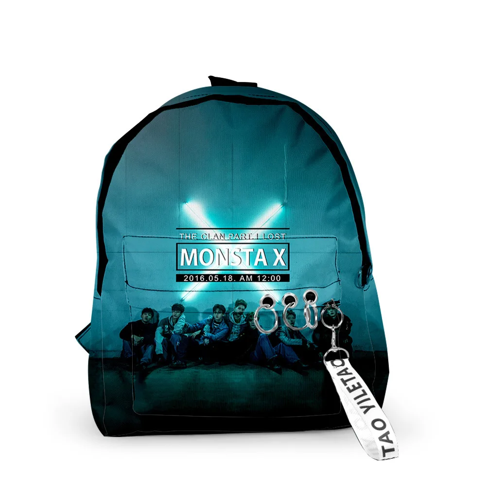 

Hip Hop Popular MONSTA X Backpacks Boys/Girls pupil School Bags 3D Print Keychains Oxford Waterproof Cute Small Backpacks