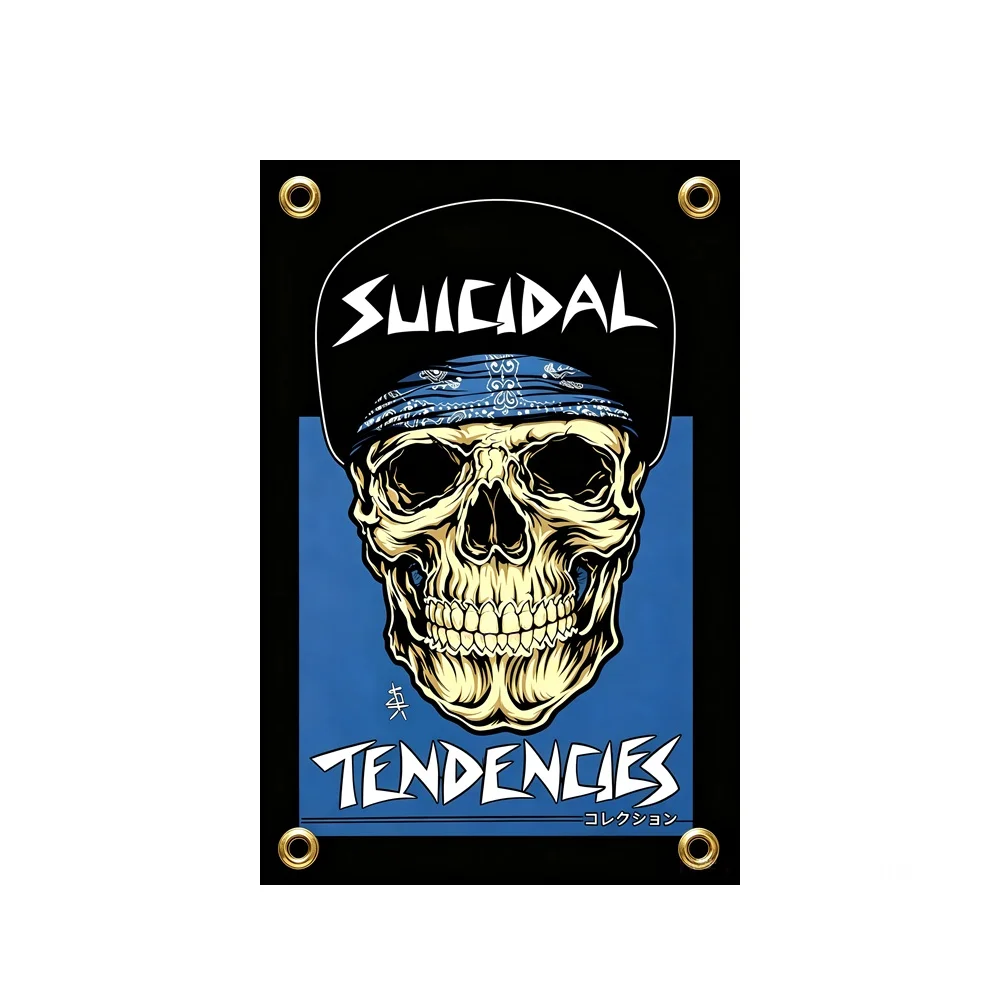 Suicidal Tendencies Skull Flag 2x3ft 3x5ft Polyester Banner Rock Band Vintage Skull Art Wall Hanging Garage Decor
