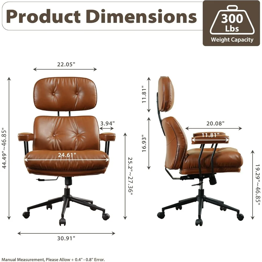 Chaise de bureau ergonomique, chaise de bureau d'ordinateur moderne du milieu du siècle, chaise de direction confortable avec siège nuageux capitonné Extra large lombaire S