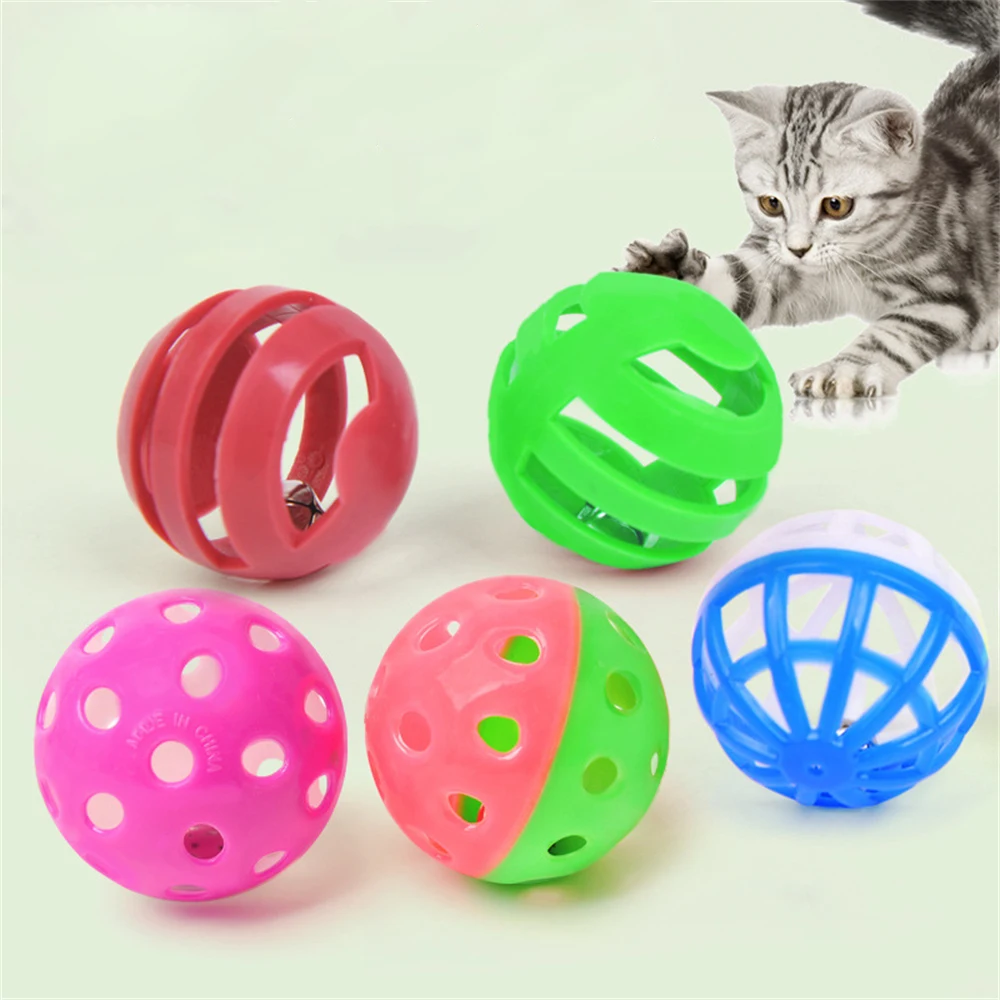 

10pcs Colourful Plastic Bell Ball Indoor Kitten Play Balls with Jingle Cat Lightweight Bell Pounce Chase Rattle Toy Random Color