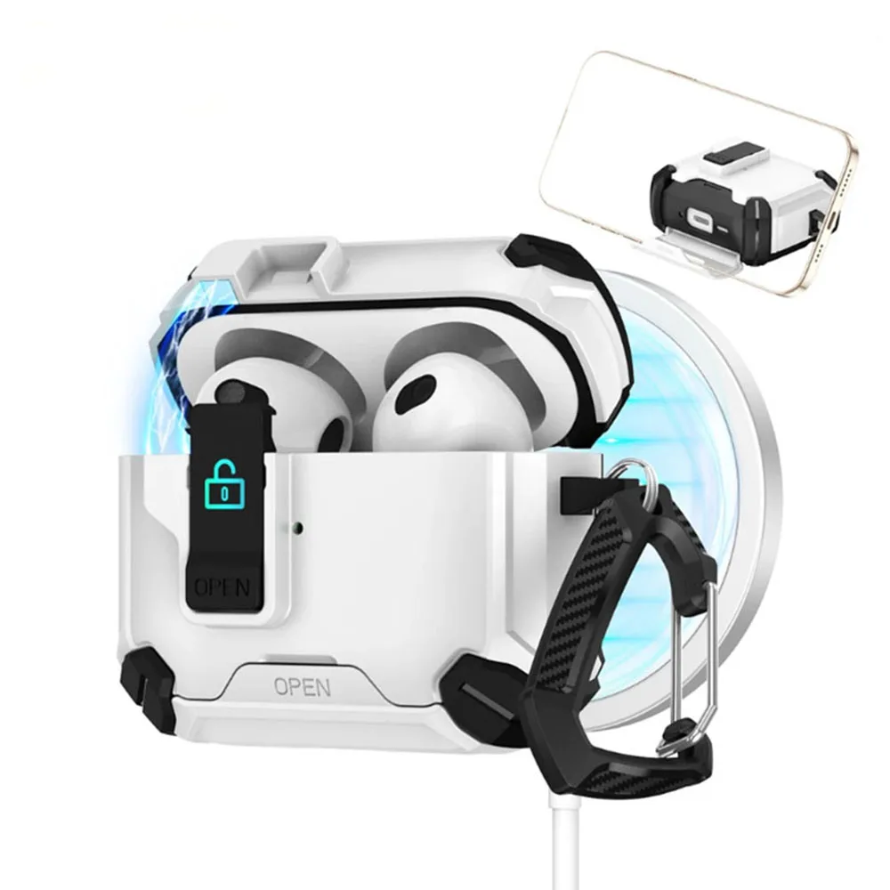 

Magnetic Security Lock Earphone Cover for Airpods Pro 2 4 ANC Case Full Body Protection Shockproof Phone Holder Headphone Cover