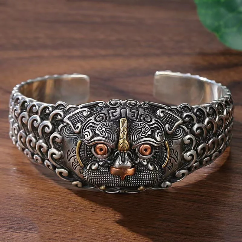 

Hegemonic S925 silver ornaments men brave open bracelet Tai Yin retro national wind god beast Rui beast bracelet jewelry