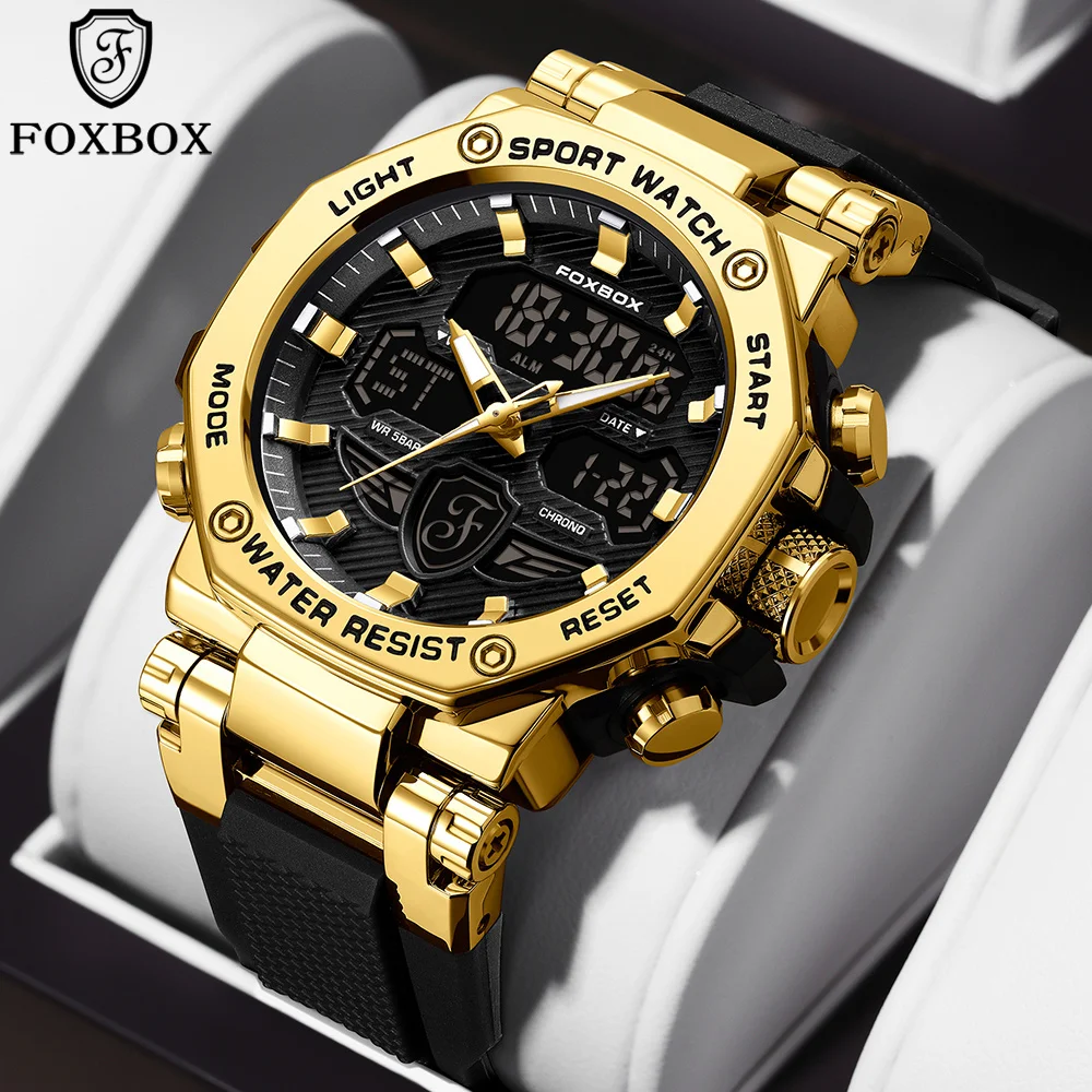 

Foxbox Business Mens Watch Luminous Luxury Man Wristwatch Digital Dual Display Date Waterproof Quartz Watches Men Clock Reloj