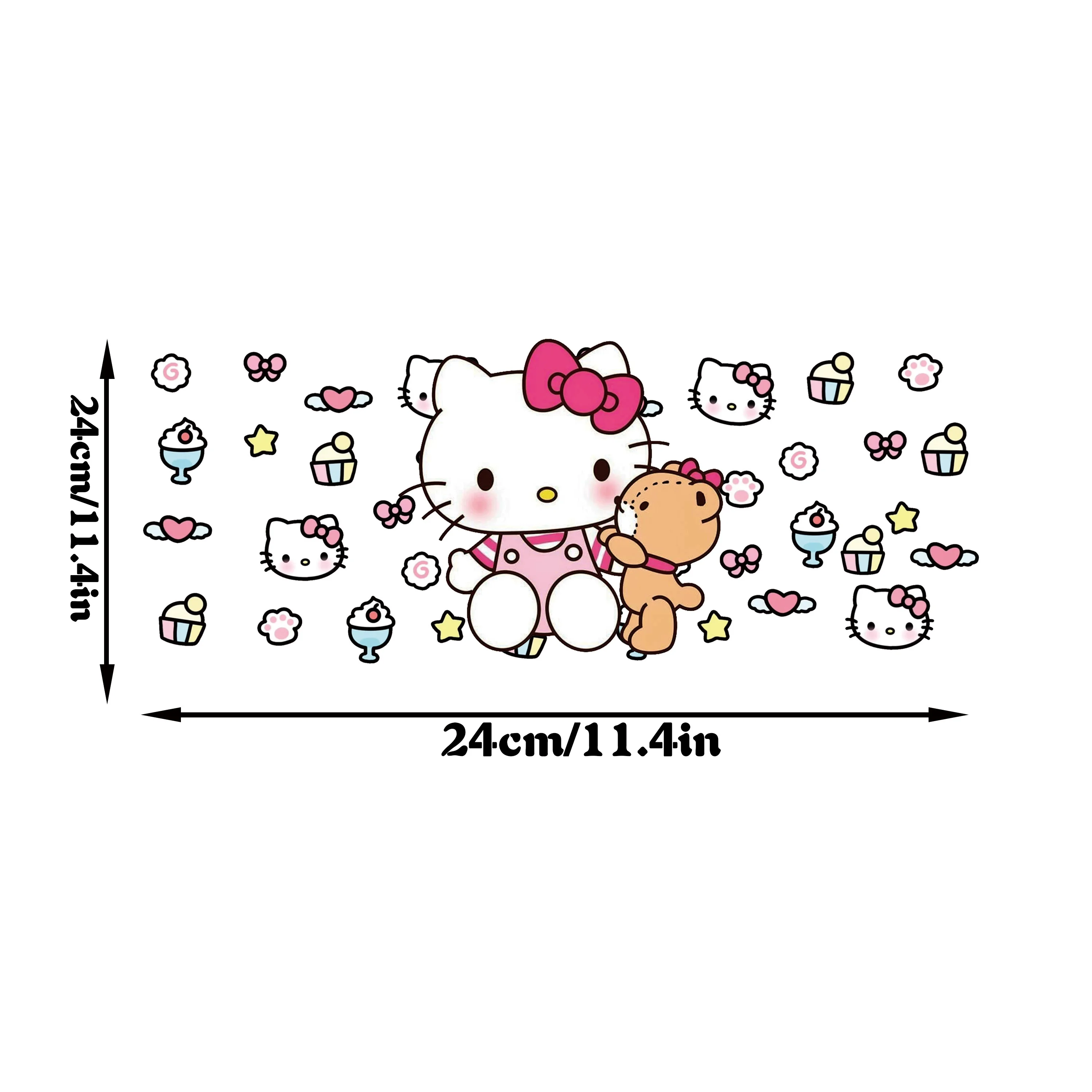 سانريو مرحبا كيتي 16 أوقية UV DTF كأس يلتف زجاجة ملصق للزجاج Libbey يمكن زجاجة ذاتية اللصق قابل للغسل مقاوم للماء لتقوم بها بنفسك مخصص #6