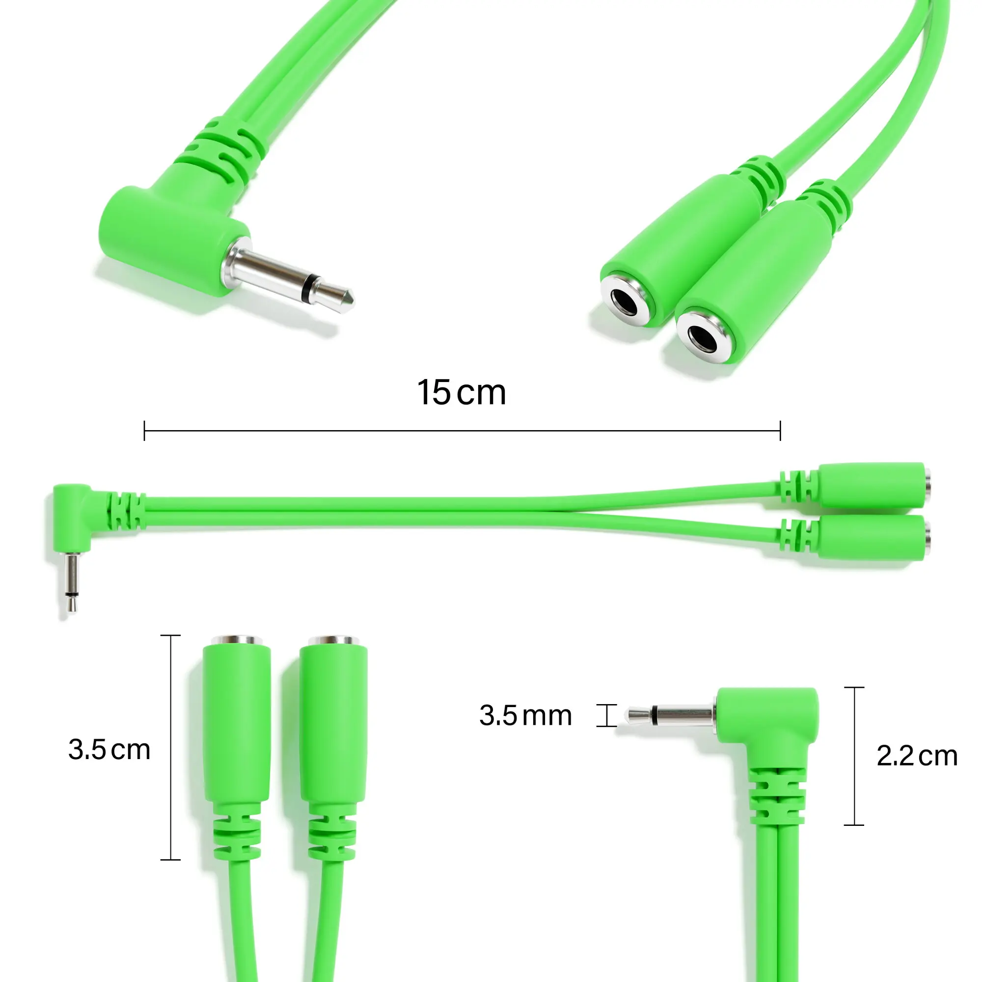 ExcelValley - 2 stuks lage profiel rechte hoek mono splitter Y patchkabels - TS 3,5 mm 1/8" voor Eurorack synthesizer