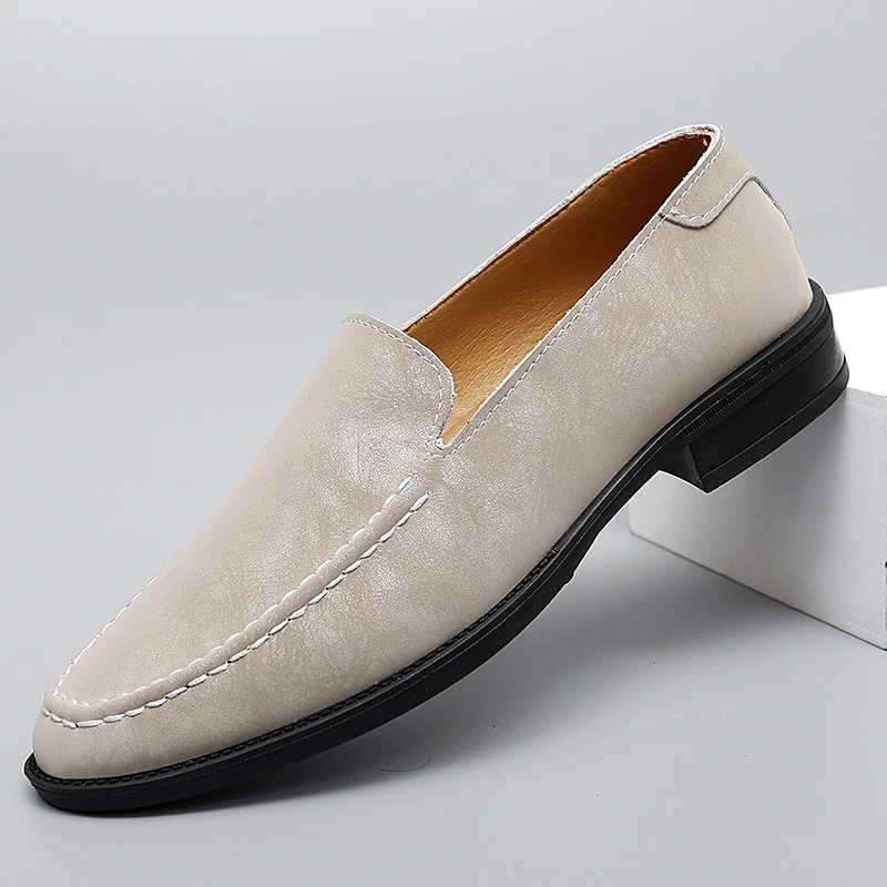

Classic Men Loafers Visible Stitching Soft Sole Soft Surface Retro Minimalist Fit Business Commuting Plus Size (36-48) Shoe