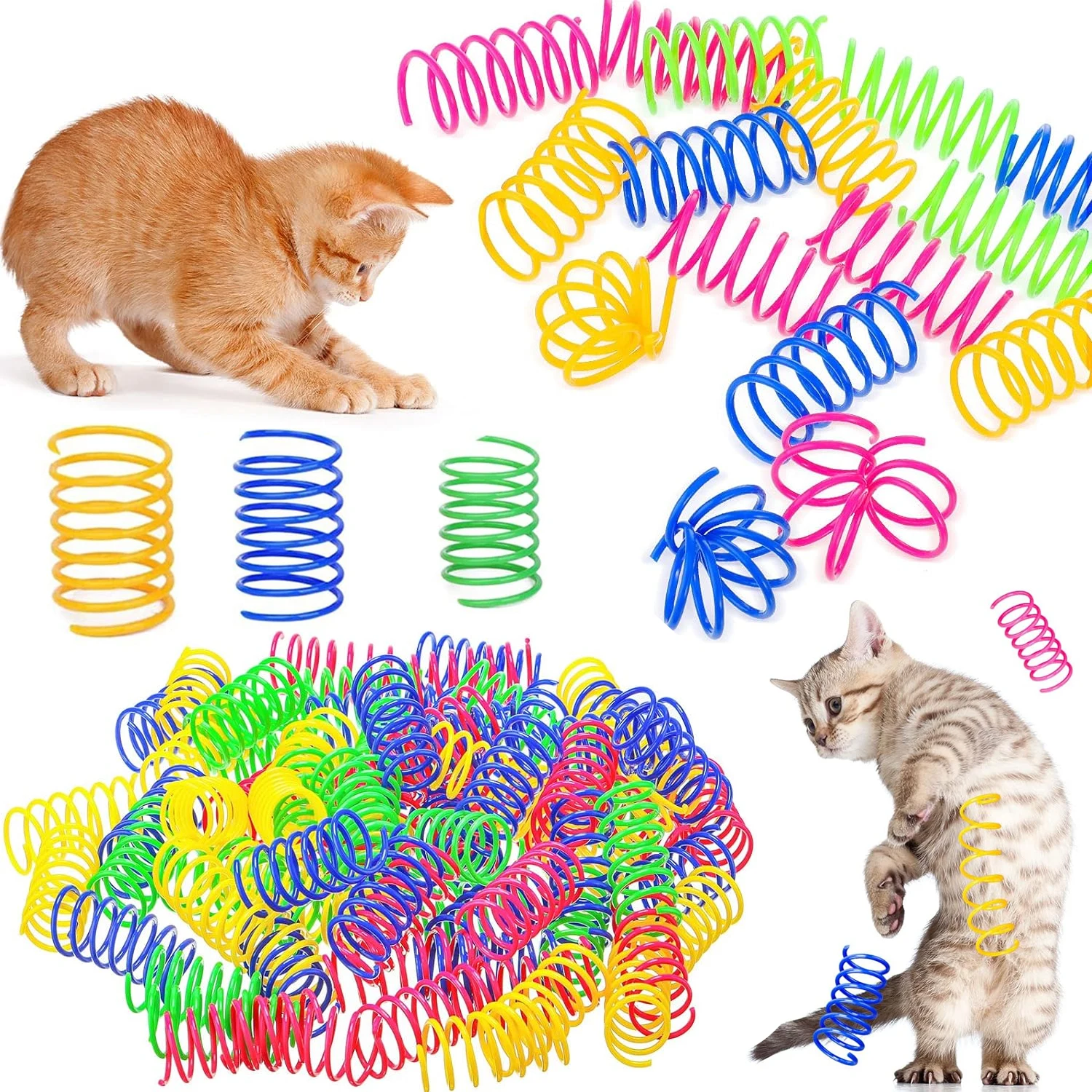 

4/200Pcs Cat Spring Toy, Cat Spiral Toys Interactive for Indoor Colorful Cats Plastic Springs Coil for Kitten Hunting Swatting