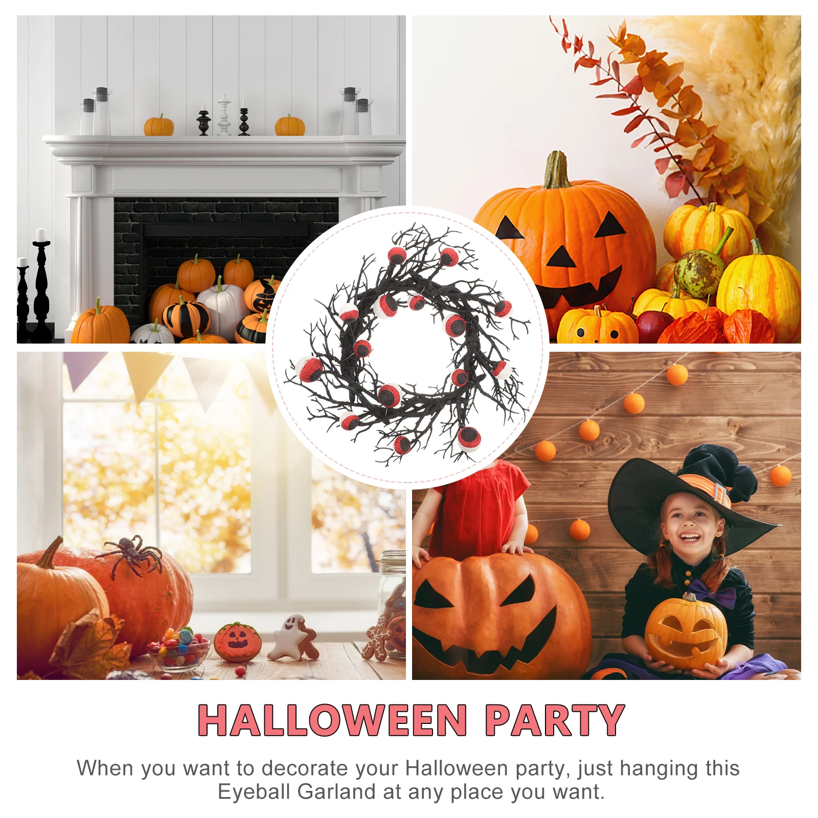 

Eyeball Garland Halloween Wreath Simulated Decorative Halloween Wreath Dead Branches Black Skull Home Door Party Supplies