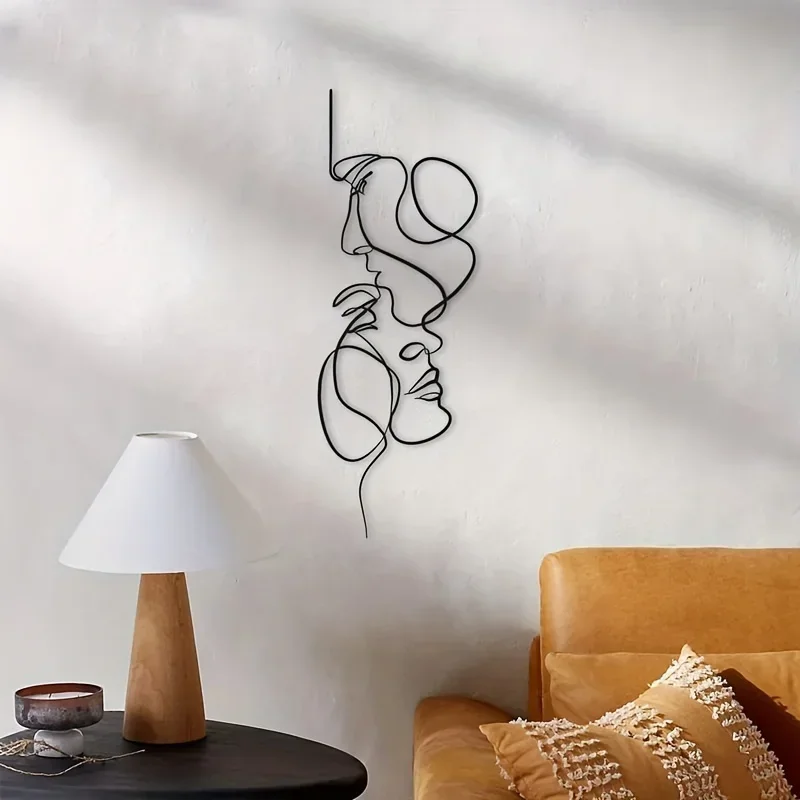 Hello young Metall wand kunst minimalist isch, Gesichts linie Wand dekoration, abstrakte Eisen wand skulptur modernes Zuhause hängen Wand kunst Dekor