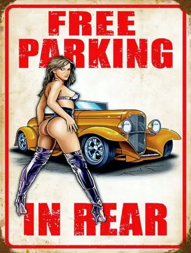 Free Parking Funny Garage Pin Up, Retro Metal Sign, Man Cave, Shed, Bar, Pub-Aluminum