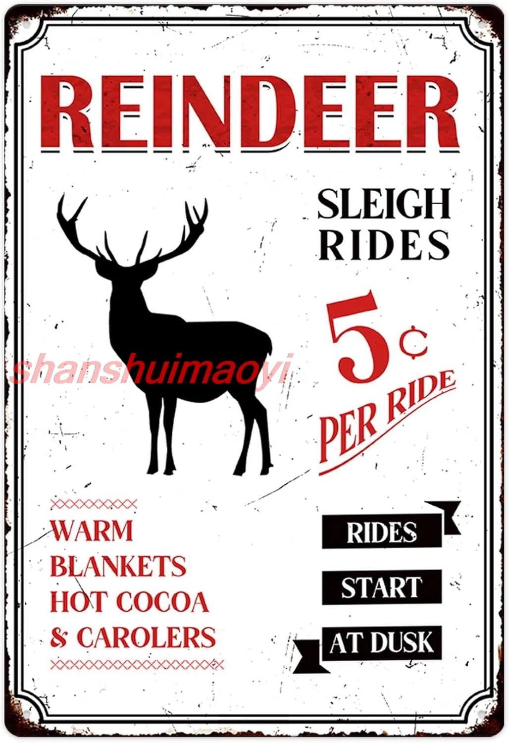 Christmas Decorations Reindeer Sleigh Rides Warm Blankets Hot Cocoa And Carolers Rides Start At Dust Metal Sign Iron Poster sign