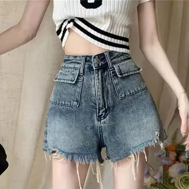 High Street Hot Girls Straight-Legged Denim Shorts Women'S Summer New High Waist All-Match Slimming Wide Legs A-Line Pants