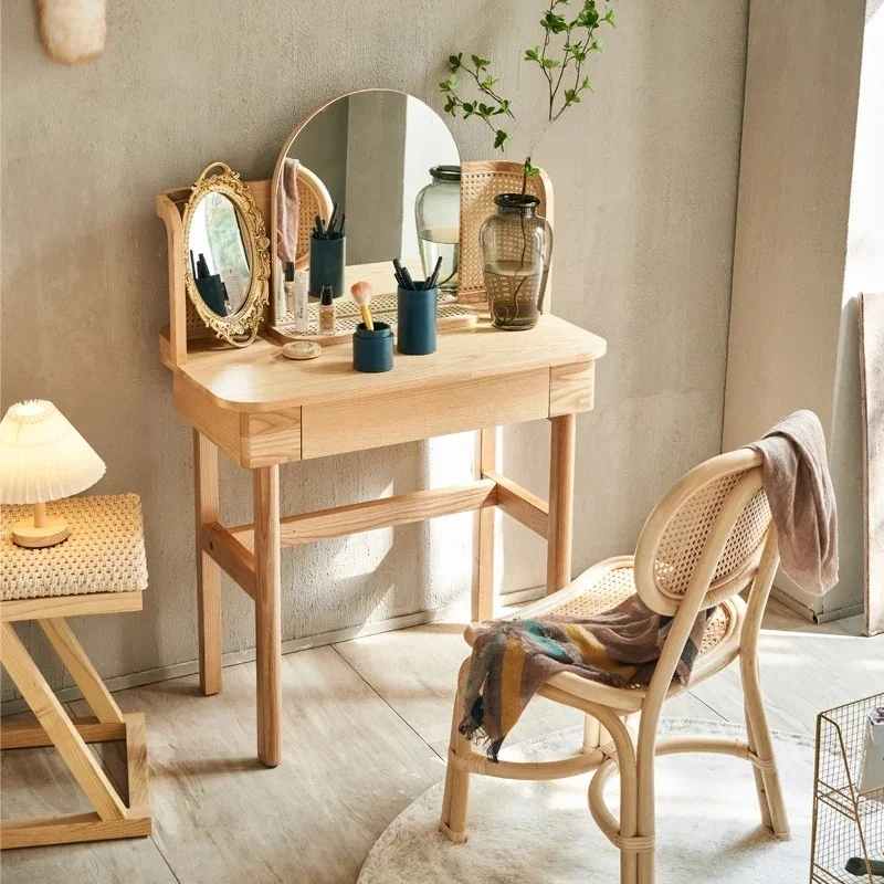 ash wood dresser modern simple bedroom rattan storage cosmetic table small apartment mini