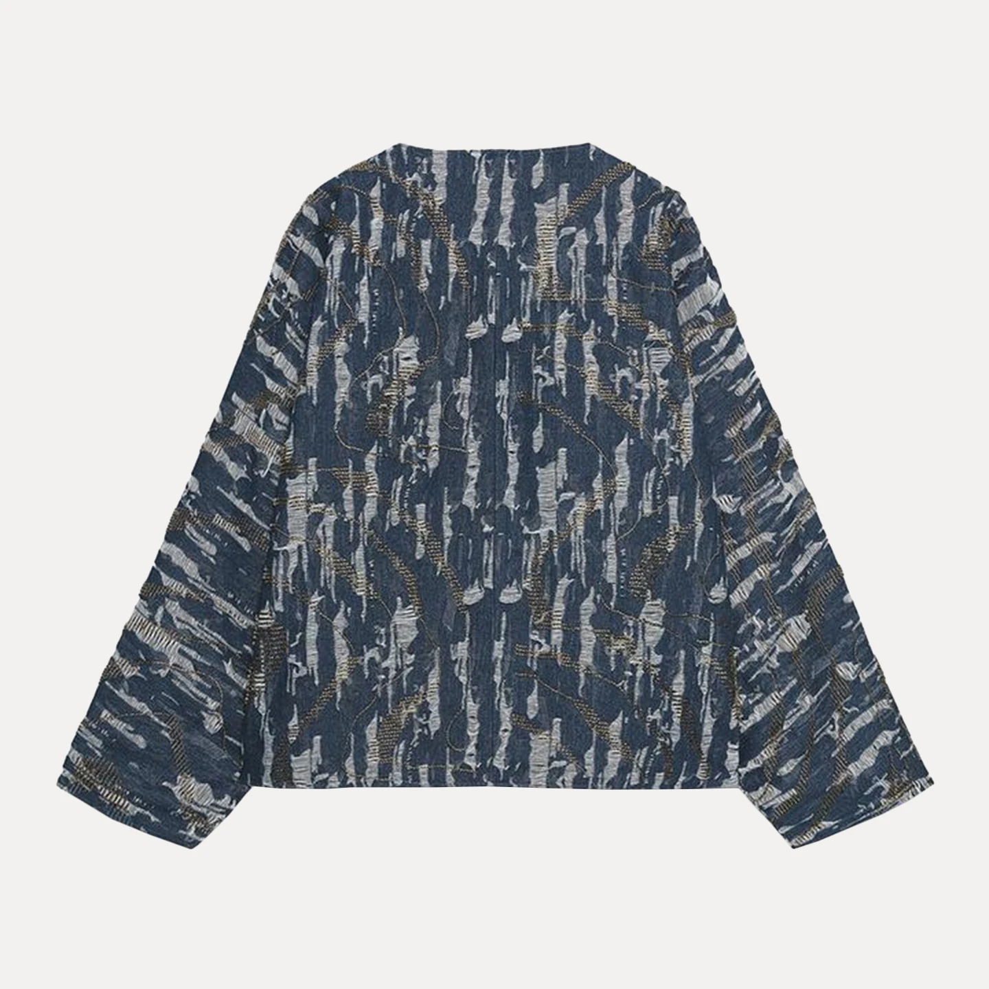 Faionable Beaded Denim Effect Cotton Kimono Sle Jaet Women's ort Outerwear Stand Fit European Sle Long Sve