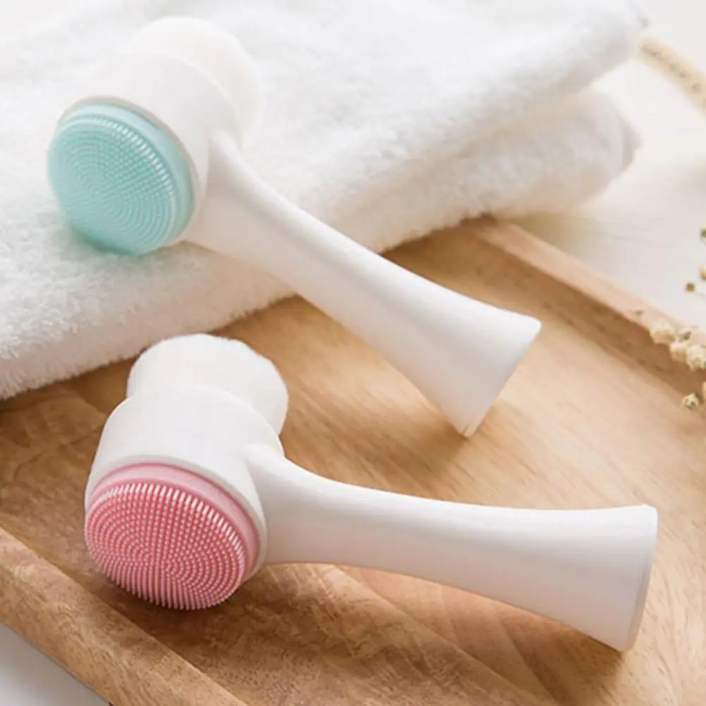 ダブルシリコン洗顔ブラシ手動マッサージ顔毛洗浄角質除去剤フェイシャルソフトブラシダブルブラシ両面 X3K7