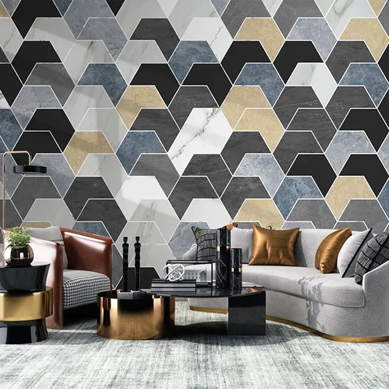 Modern Hexagon Shape Geometric Pattern Marble Wallpaper Custom Any Size 3D Wall Mural Eco-friendly Home Decor Building Supplies