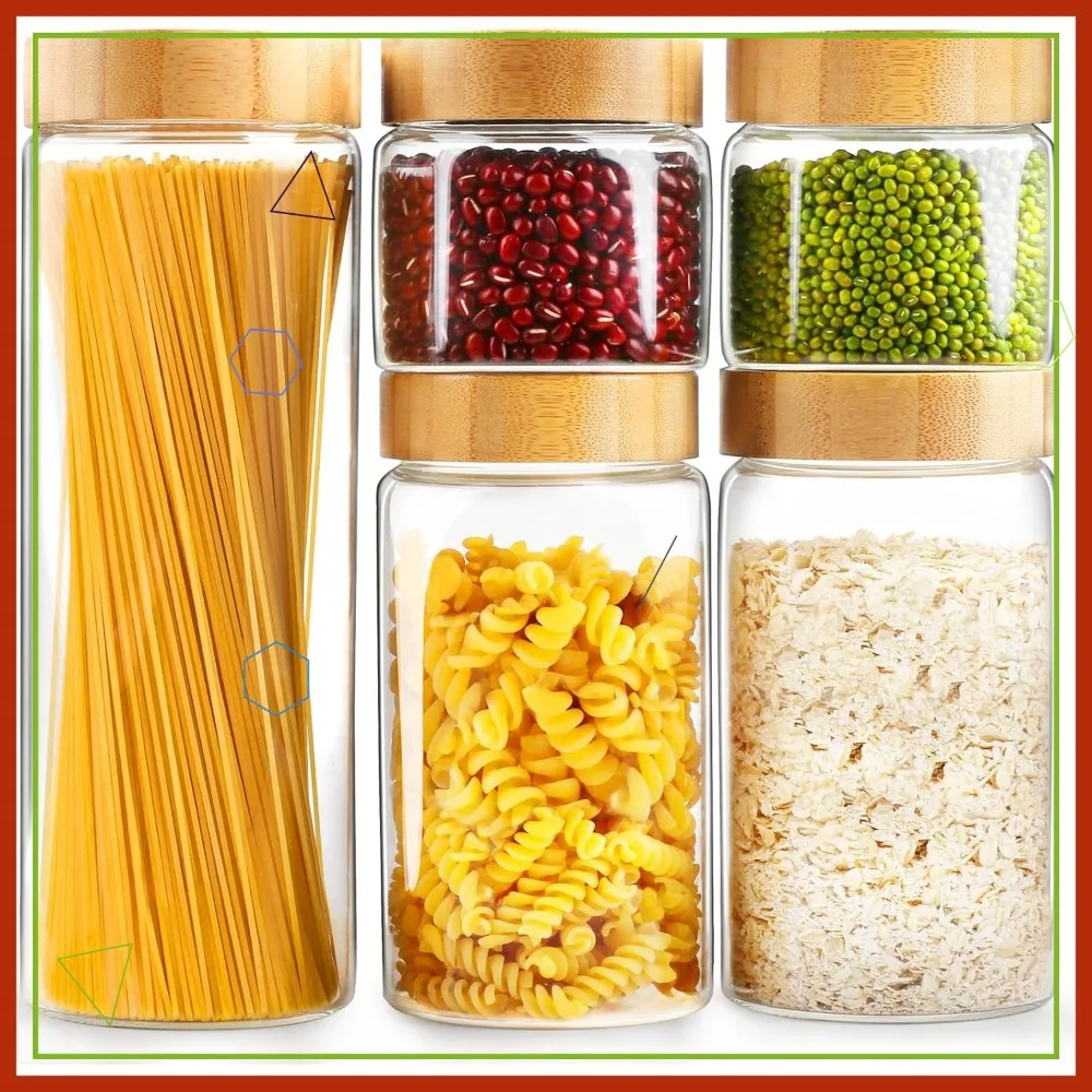 

Airtight Glass Storage Jars with Bamboo Lids, 5-Piece Set for Kitchen Food Organization