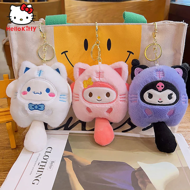 Sanrio Hello Kitty Plush Keychain Kuromi Melody Cinnamoroll Pochacco Cute Keyring Bag Decor Kids Backpack Decor Kawaii Girl Gift