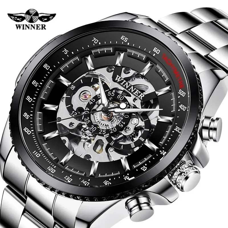 Winner Watch Men Skeleton Watches Full Stainless Steel Automatic Mechanical Sport Business Wrist Watches Men Relogio Masculino