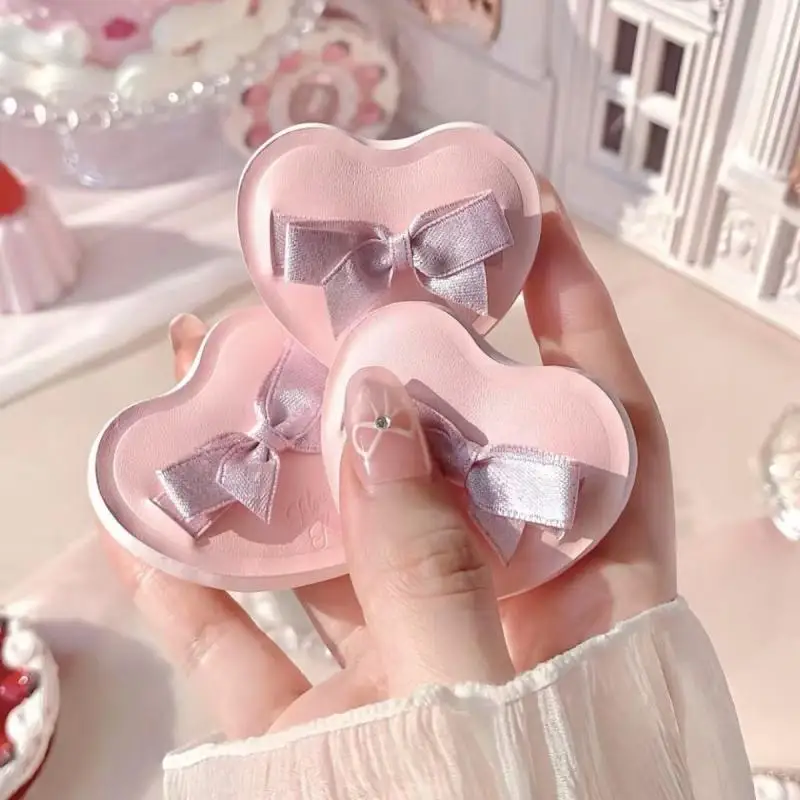 1 Uds. Puffs de maquillaje en polvo con lazo de corazón, se pueden utilizar tanto en combinaciones secas y húmedas, cojín de aire de algodón de azúcar, herramientas de maquillaje en polvo