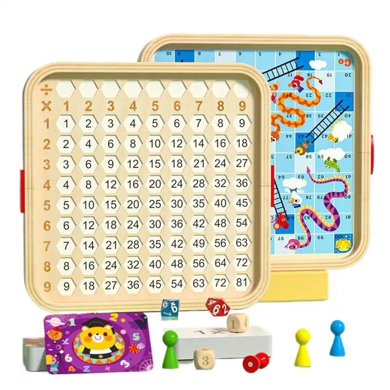 2 In 1 Multiplication Charts Math Board Game Wooden Montessori toy Kids Counting Teaching Aids Educational Table With Flash Card