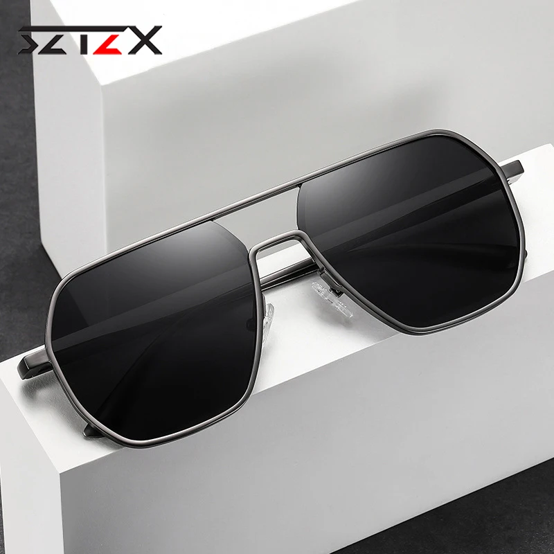 SZTZX New Fashion Aluminum Polarized Sunglasses Men Women Anti-Glare Driving Shade Sun Glasses Anti-UV Square Casual Eyewear