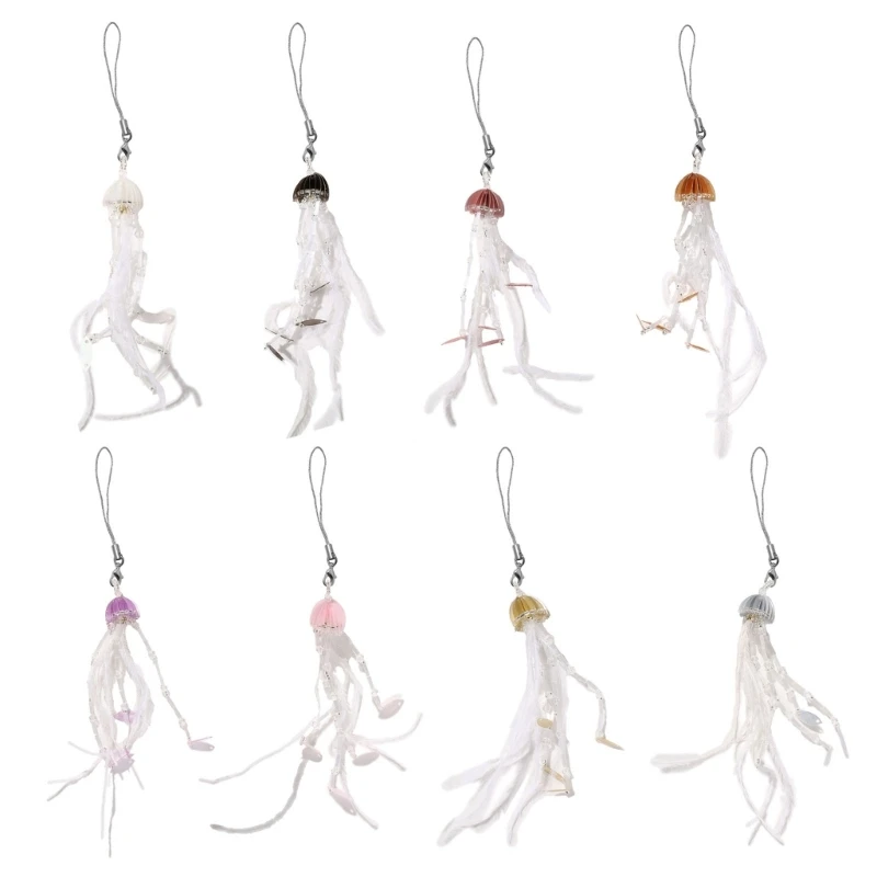 Unique Water Jellyfish Charm Keychain Colorful Keyring Pendant with  Feather Fringe Stylish Bag Charm Camera Jewelry