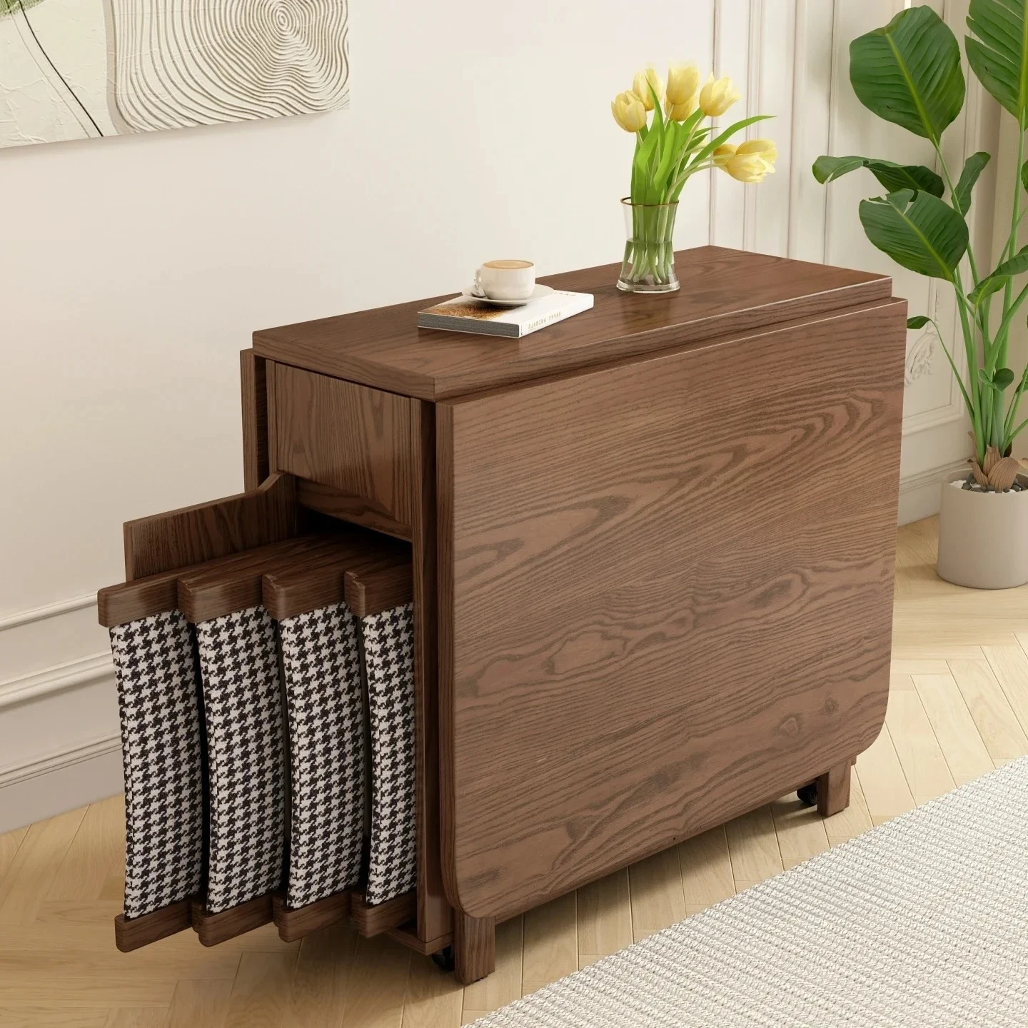 Nordic Modern Solid Wood Dining Table Home Furniture Folding Dining Table Small Apartment Space Saving Movable Dining Table p