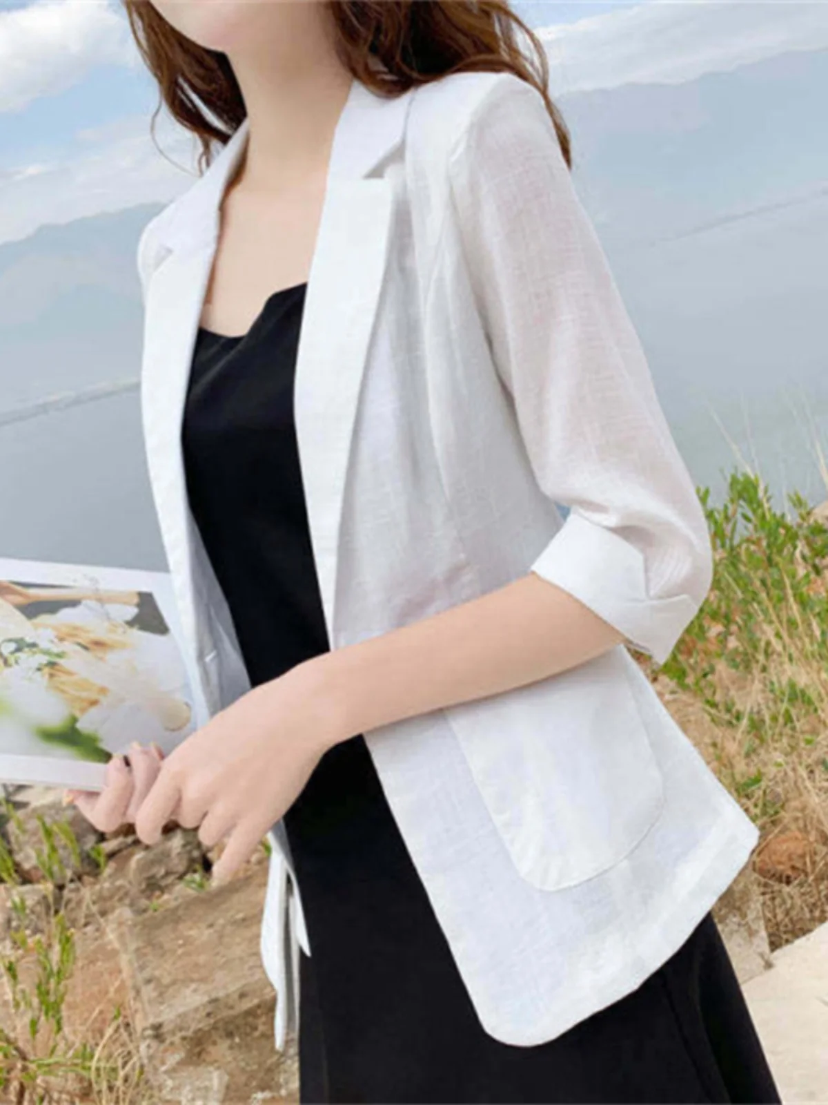 Linen Cotton Blend Women's Jacket Thin Casual Style Spring Summer Fashion Korean Sun Protection British Leisure Style Coat