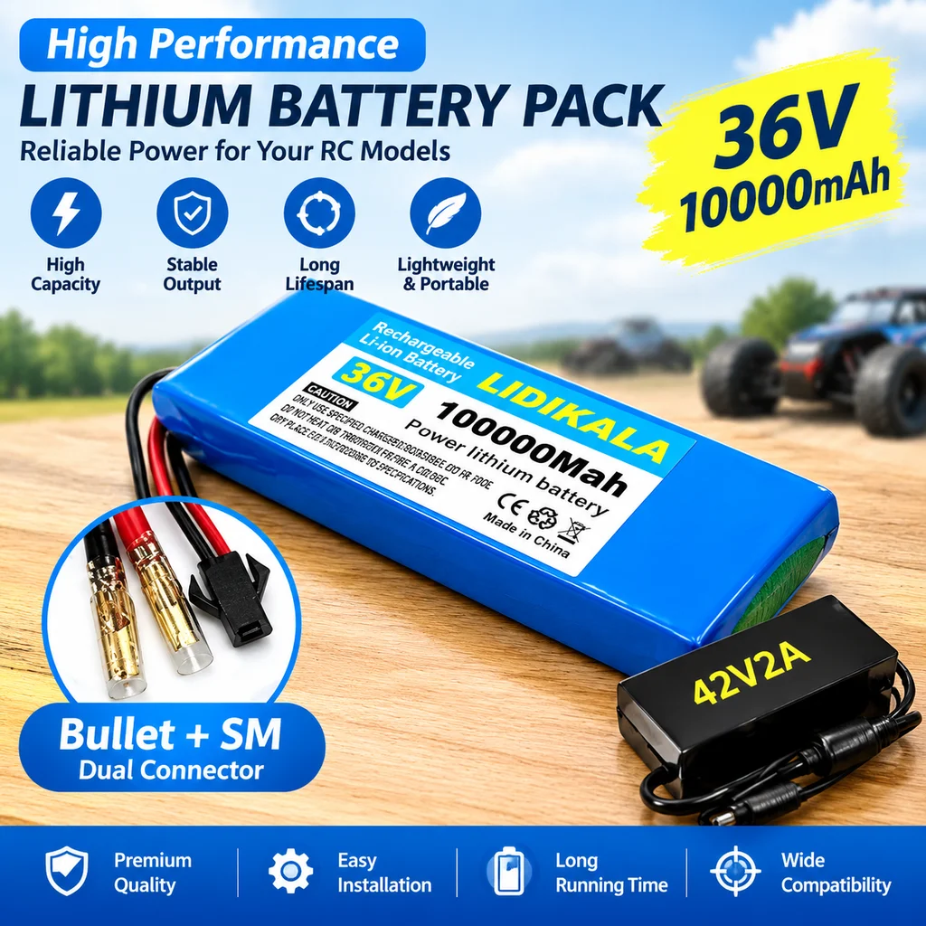 LIDIKALA 10S1P 36V 100000mAh Batteria al Litio ad Alta Capacità, Pacco Batteria Ricaricabile agli Ioni di Litio a Lunga Durata per Bici Elettrica e Scooter, Opzioni Multiple di Connettore
