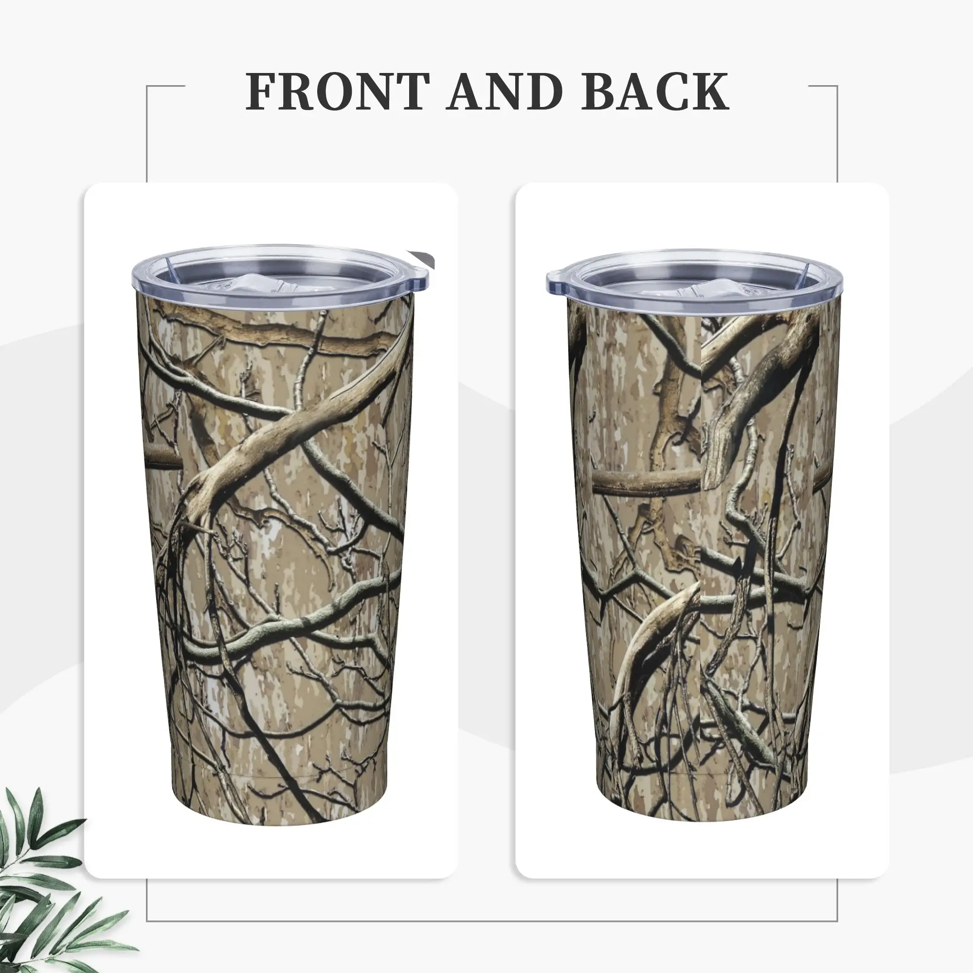 Camouflage Camo Tumbler Vacuum Insulated Real Tree Coffee Cups with Lid Straw Travel Outdoor Mugs Hot Cold Drink, 20oz