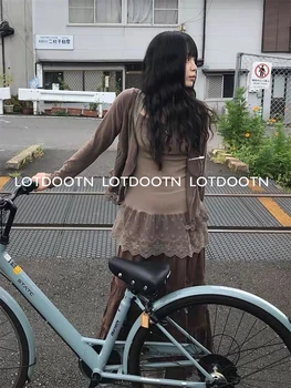 LOTDOOTN koreańskie seksowne podkoszulki damskie Harajuku koronkowy Patchwork bez rękawów Camisole Vintage Y2k Fairycore topy moda Streetwear