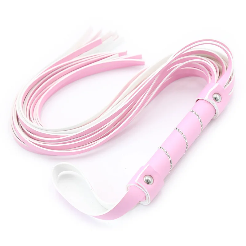 63CM PU Leather Training Horse Whips ,Rivet Reinforcement Handle Inlay Artificial Diamond,Submissive Riding Horse Whip