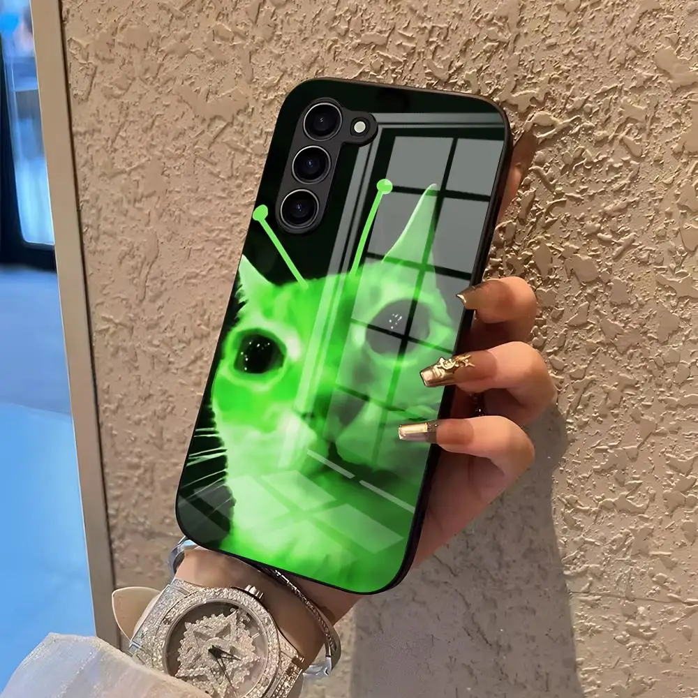 Alien Cat Phone Case For Samsung S26 S25 Edge S24 S23 S22 Ultra Plus Fe A57 A37 A17 A27 5G Glass Cover