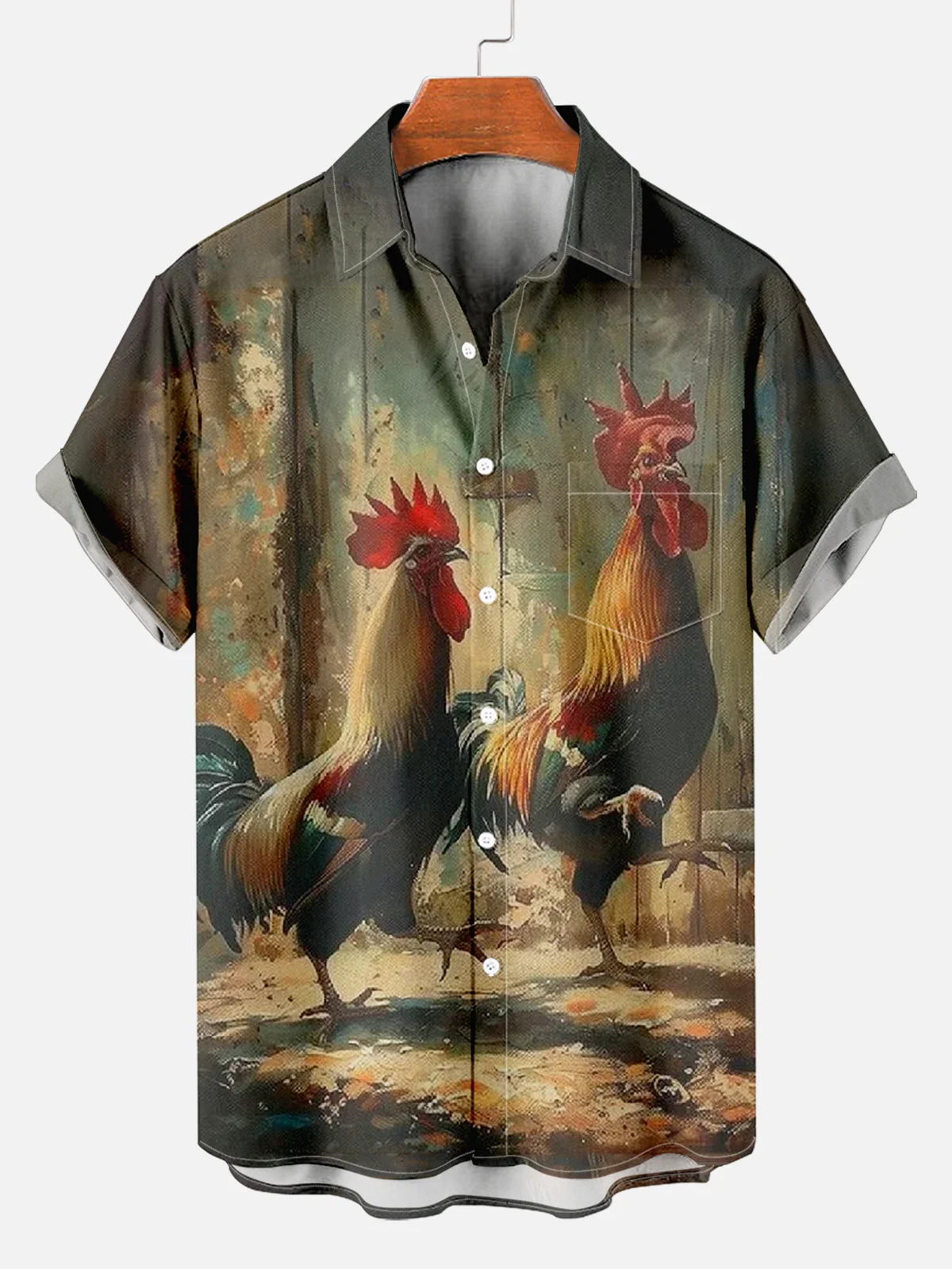 Funny Men\'s Casual Running Rooster Print Shirt Mens Short Sleeve Shirt Summer Loose Beach Oversize Top Men\'s Shirts For Boys