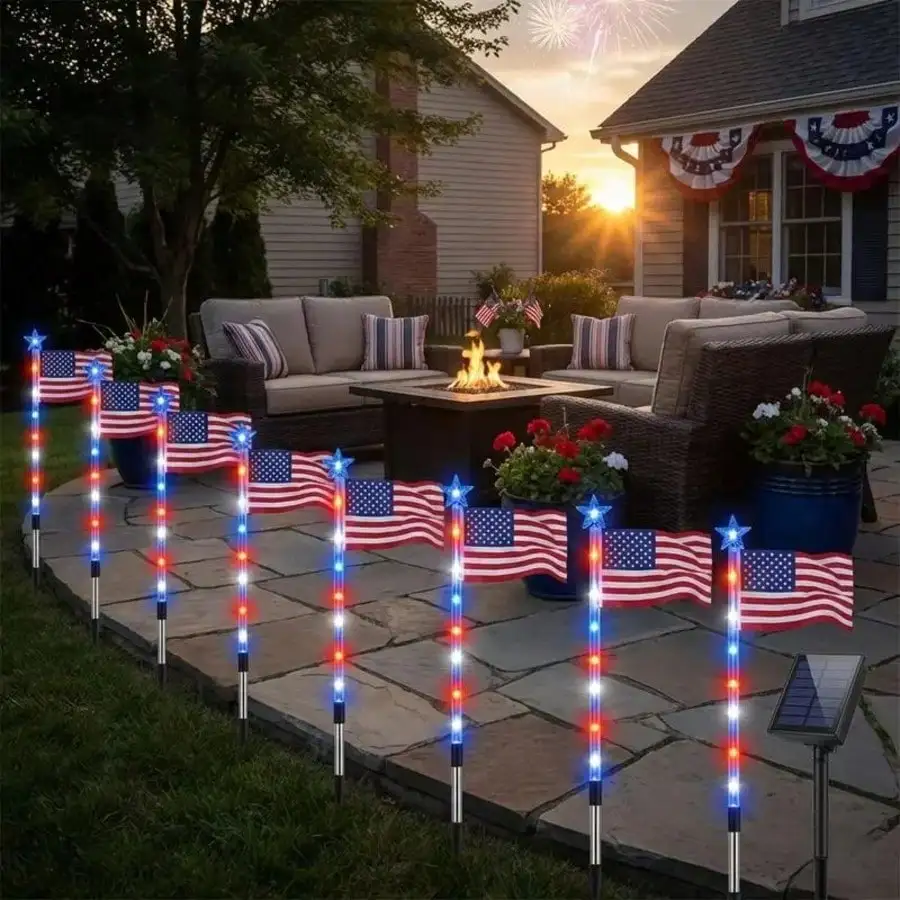 

8-Pack Solar American Flag Path Lights, 4th Of July Decorations Outdoor, Waterproof Patriotic Garden Lights With 8 Modes For Yard Lawn Walkway, Independence Day Decor