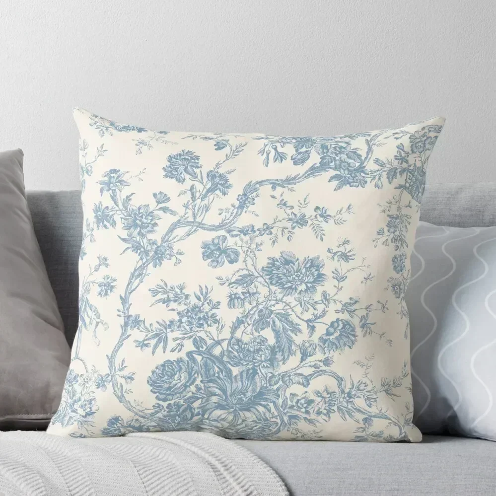 

Toile de Jouy Fleurie Pattern in French Blue Colour Throw Pillow home decor items Cushions For Children pillow