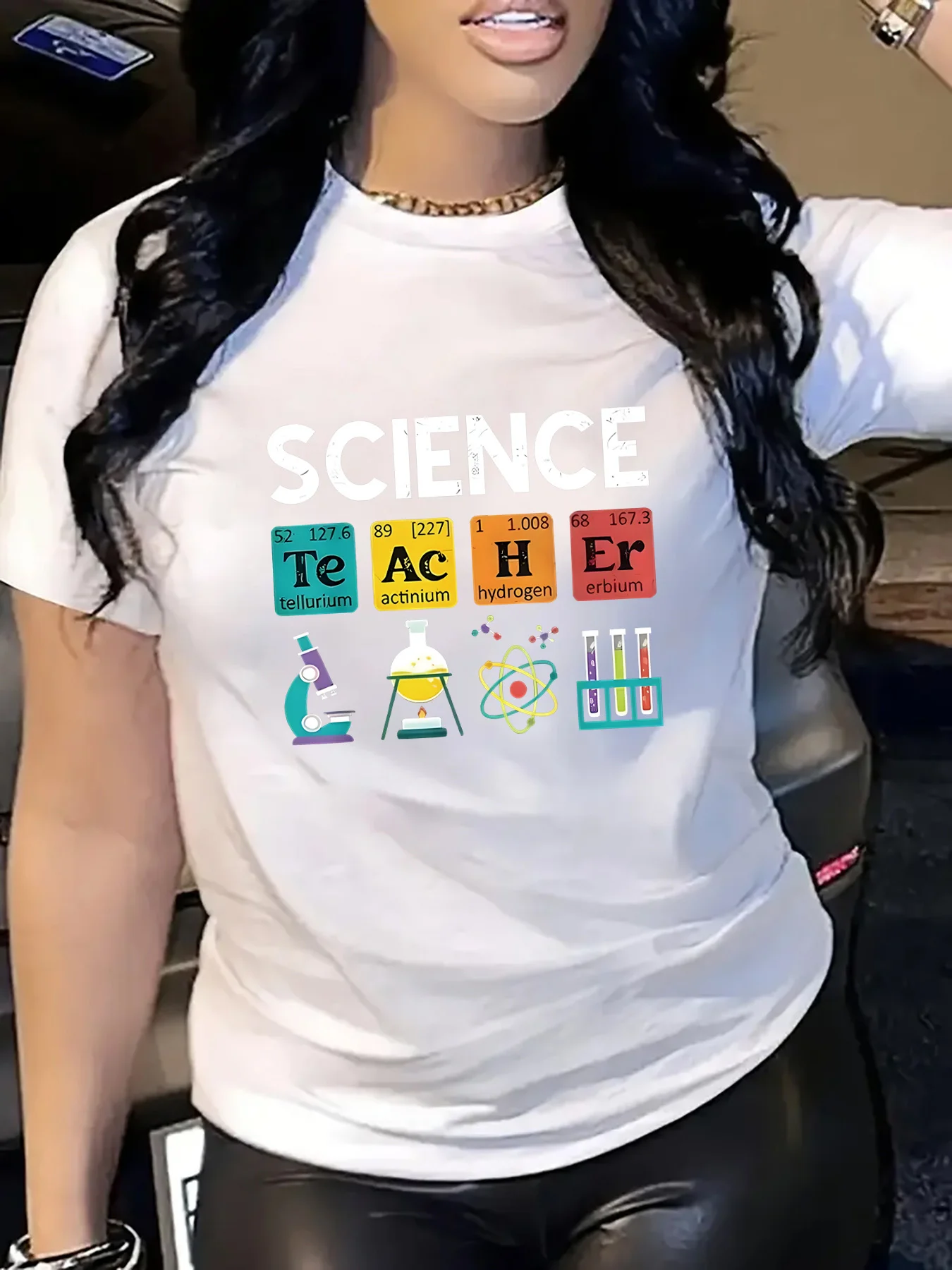 Chemical Element Periodic Table Scientific Pattern Women's Comfortable Printed T-shirt Personalized Commuter Daily Casual Top