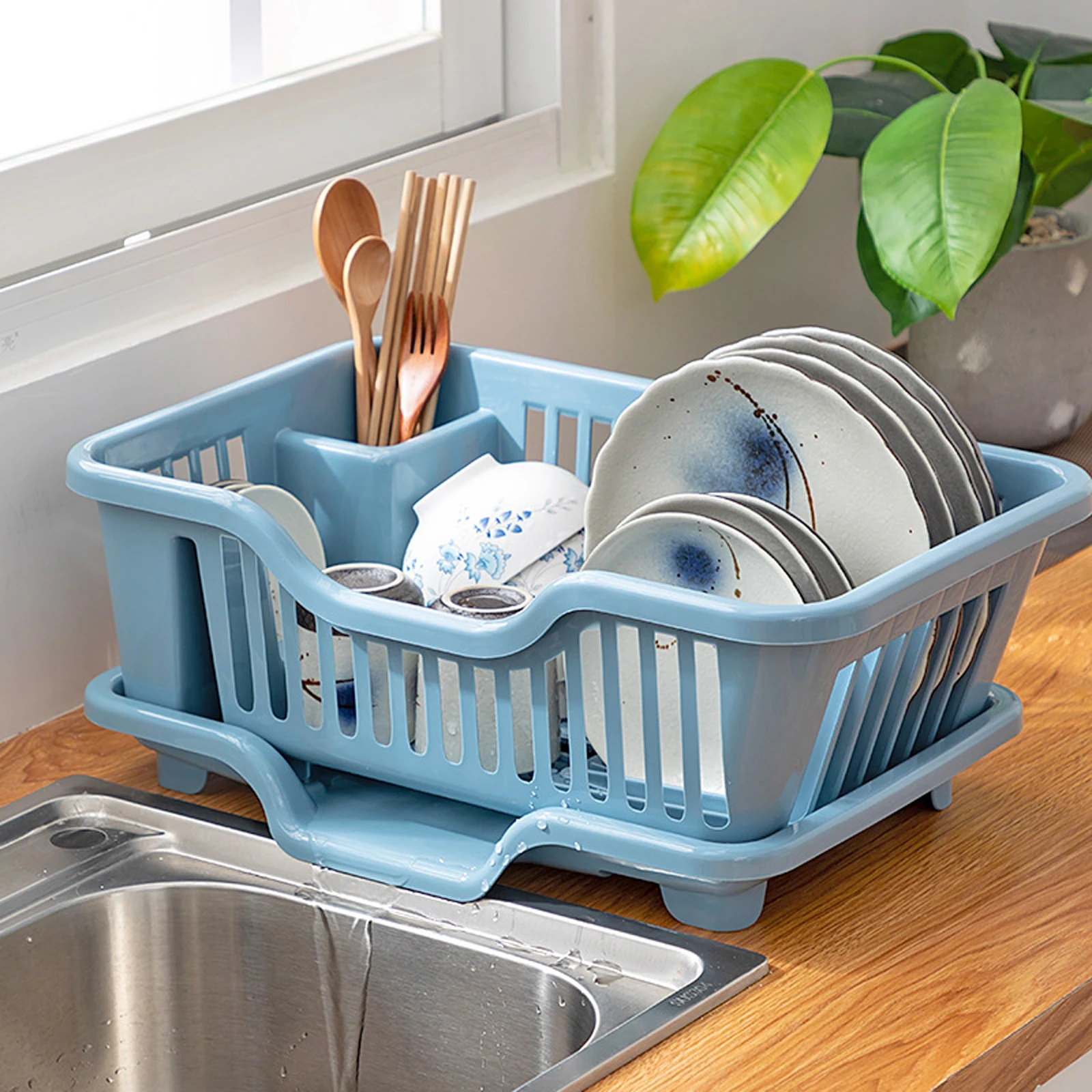 Dish Drying Rack Utensils Holder Dish Strainers with Drain Tray Sink Dish Drainer for Restaurant Kitchen Countertop Dining Room