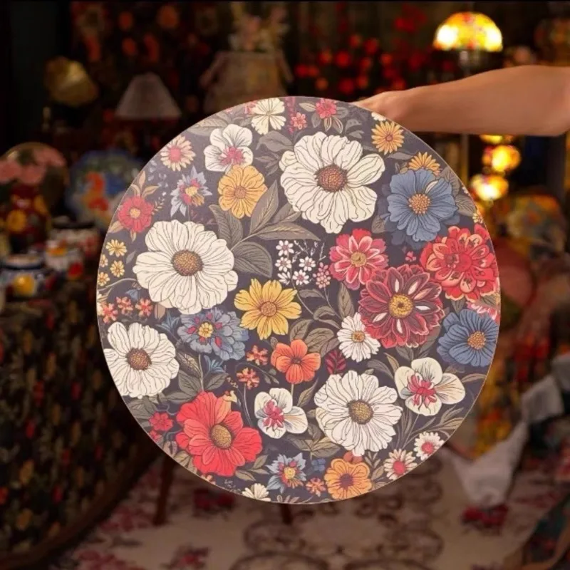 Colorful Boho Side Table Printed Coffee Table Round Accent Side Table End Table  Living Room Couch Bedroom Wood Bed Side Table