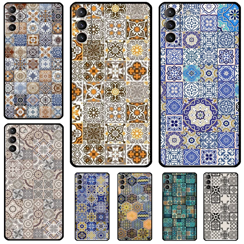 Boho Tile Mosaic Aesthetic Case For Samsung Galaxy S24 S22 S23 Ultra Note 20 S9 S10 Note 10 Plus S20 FE S21 FE Cover